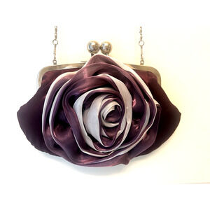 Lavender Purple Grey Rose Ruffle Evening Handbag Purse Prom Wedding